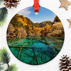 Jiuzhaigou Valley 1 Ornament (round)  by trendistuff