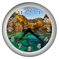 Jiuzhaigou Valley 1 Wall Clocks (silver)  by trendistuff