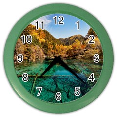 Jiuzhaigou Valley 1 Color Wall Clocks by trendistuff