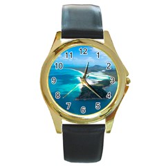 Whitehaven Beach 2 Round Gold Metal Watches by trendistuff