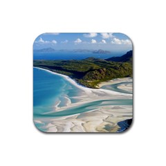 Whitehaven Beach 1 Rubber Coaster (square)  by trendistuff