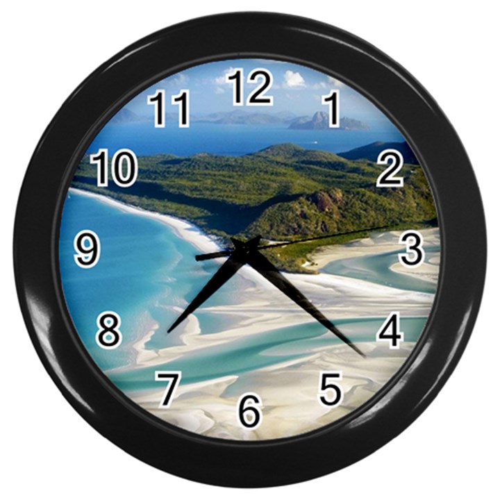 WHITEHAVEN BEACH 1 Wall Clocks (Black)