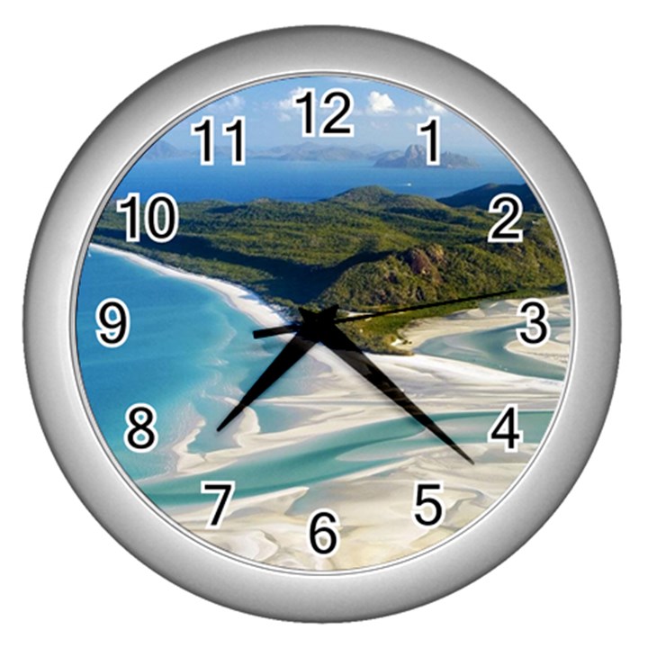 WHITEHAVEN BEACH 1 Wall Clocks (Silver) 