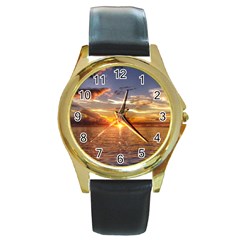 Tahitian Sunset Round Gold Metal Watches