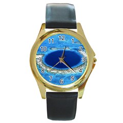 Great Blue Hole 2 Round Gold Metal Watches by trendistuff