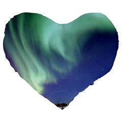 Aurora Borealis Large 19  Premium Flano Heart Shape Cushions