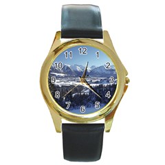 Snowy Mountains Round Gold Metal Watches by trendistuff