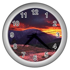 San Gabriel Mountain Sunset Wall Clocks (silver)  by trendistuff