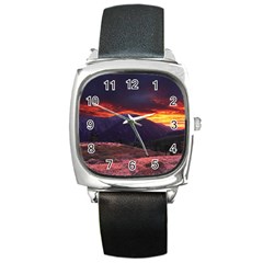 San Gabriel Mountain Sunset Square Metal Watches by trendistuff