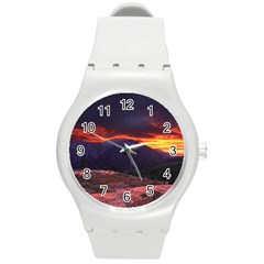 San Gabriel Mountain Sunset Round Plastic Sport Watch (m)