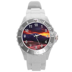 San Gabriel Mountain Sunset Round Plastic Sport Watch (l) by trendistuff