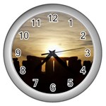 SUNSET STONEHENGE Wall Clocks (Silver) 