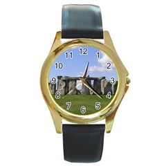 Stonehenge Round Gold Metal Watches by trendistuff