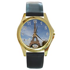 Eiffel Tower Round Gold Metal Watches by trendistuff