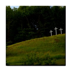 Three Crosses On A Hill Tile Coasters by trendistuff