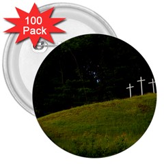 Three Crosses On A Hill 3  Buttons (100 Pack)  by trendistuff