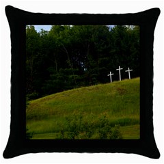 Three Crosses On A Hill Throw Pillow Cases (black) by trendistuff