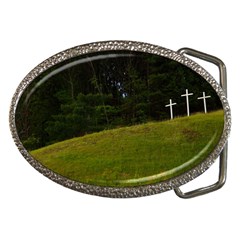 Three Crosses On A Hill Belt Buckles by trendistuff