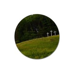 Three Crosses On A Hill Magnet 3  (round) by trendistuff