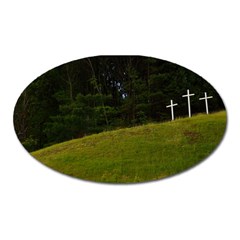 Three Crosses On A Hill Oval Magnet by trendistuff