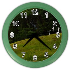 Three Crosses On A Hill Color Wall Clocks by trendistuff