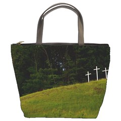 Three Crosses On A Hill Bucket Bags by trendistuff