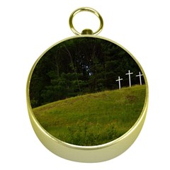 Three Crosses On A Hill Gold Compasses