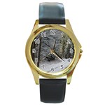 SNOW ON ROAD Round Gold Metal Watches Front