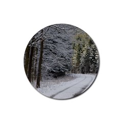 Snow On Road Rubber Coaster (round)  by trendistuff