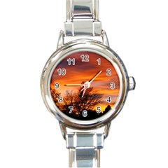 Orange Sunset Round Italian Charm Watches by trendistuff