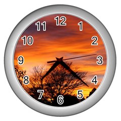 Orange Sunset Wall Clocks (silver)  by trendistuff