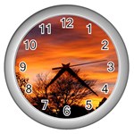 ORANGE SUNSET Wall Clocks (Silver) 