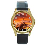 ORANGE SUNSET Round Gold Metal Watches