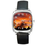 ORANGE SUNSET Square Metal Watches Front