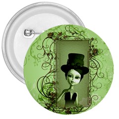 Cute Girl With Steampunk Hat And Floral Elements 3  Buttons