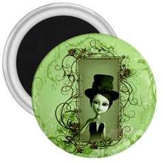 Cute Girl With Steampunk Hat And Floral Elements 3  Magnets by FantasyWorld7