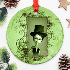 Cute Girl With Steampunk Hat And Floral Elements Ornament (round)  by FantasyWorld7