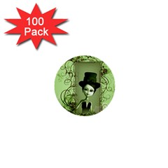 Cute Girl With Steampunk Hat And Floral Elements 1  Mini Buttons (100 Pack)  by FantasyWorld7