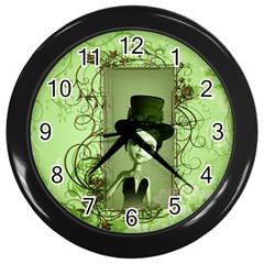 Cute Girl With Steampunk Hat And Floral Elements Wall Clocks (black) by FantasyWorld7