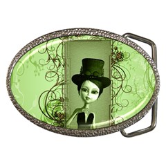 Cute Girl With Steampunk Hat And Floral Elements Belt Buckles by FantasyWorld7