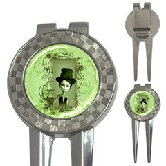 Cute Girl With Steampunk Hat And Floral Elements 3-in-1 Golf Divots by FantasyWorld7