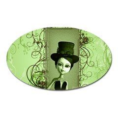 Cute Girl With Steampunk Hat And Floral Elements Oval Magnet by FantasyWorld7