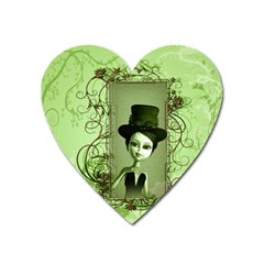 Cute Girl With Steampunk Hat And Floral Elements Heart Magnet by FantasyWorld7