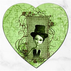 Cute Girl With Steampunk Hat And Floral Elements Jigsaw Puzzle (heart) by FantasyWorld7