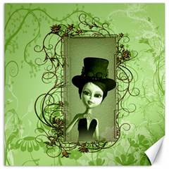 Cute Girl With Steampunk Hat And Floral Elements Canvas 16  X 16   by FantasyWorld7