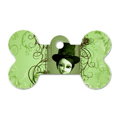 Cute Girl With Steampunk Hat And Floral Elements Dog Tag Bone (one Side) by FantasyWorld7