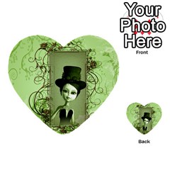 Cute Girl With Steampunk Hat And Floral Elements Multi-purpose Cards (heart)  by FantasyWorld7