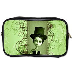 Cute Girl With Steampunk Hat And Floral Elements Toiletries Bags 2-side by FantasyWorld7