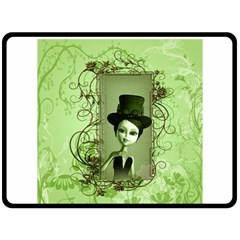 Cute Girl With Steampunk Hat And Floral Elements Fleece Blanket (large)  by FantasyWorld7