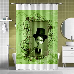 Cute Girl With Steampunk Hat And Floral Elements Shower Curtain 48  X 72  (small) 